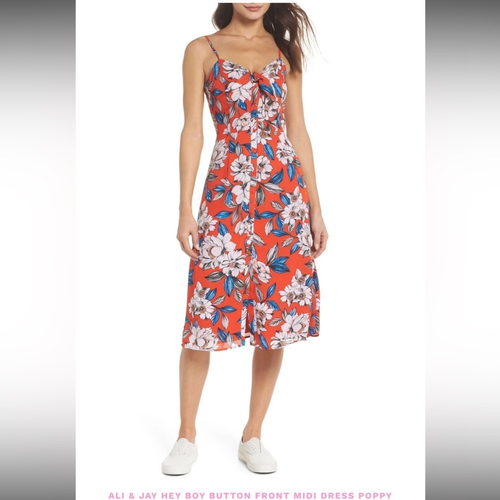 ALI & JAY Floral Midi Dress - Red and White